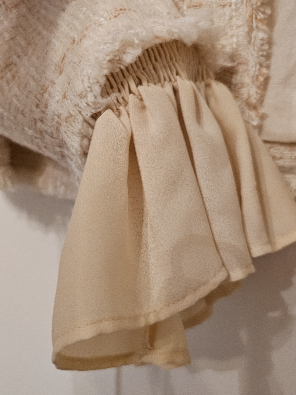 Mango Cream Tweed Collarless Jacket with Ruffle Cuffs (Removable) - Picture 7 of 15